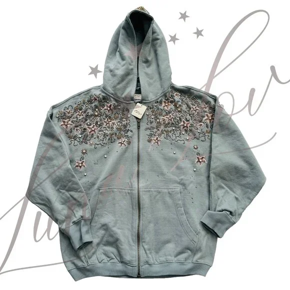 FREE PEOPLE Glitter Oversized Embellished Hoodie NWT - Picture 4 of 16
